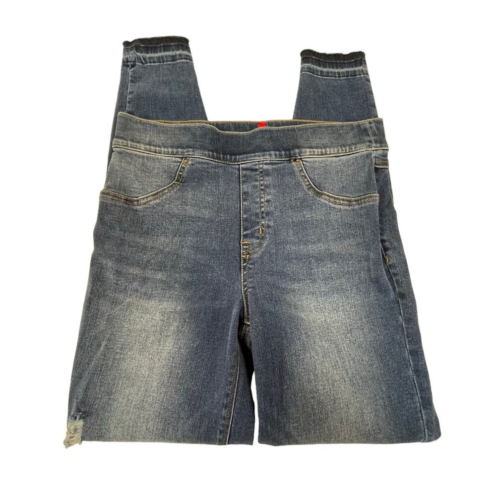 Spanx Jegging Jeans Sz M Womens Blue Raw Release Hem Skinny Pants‎